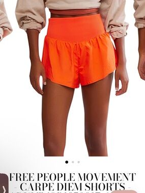 Free People Bright Orange Ribbed-Waist Athletic Shorts